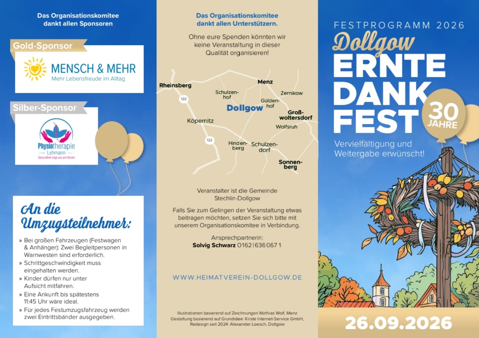 Flyer mit Titelseite, Sponsoren und Hinweisen für Umzugsteilnehmer
